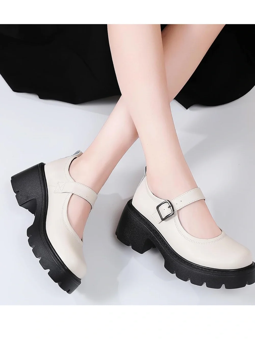 Chunky Mary Jane Platform Shoes in White and Black